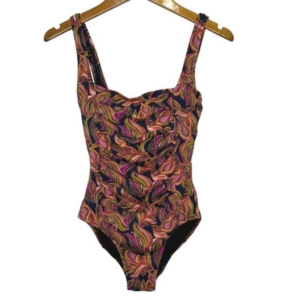Garnet Hill One Piece Swim Suit Size 4 Black/Pink Active Square Neckâ